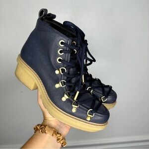 3.1 Phillip Lim Mallory Lace Up Blue Leather Hiking Boot Womens EU 39/9